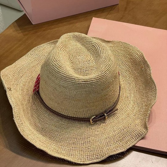 Miu Miu Natural Straw Hat with Red Accent - Picture 4 of 7